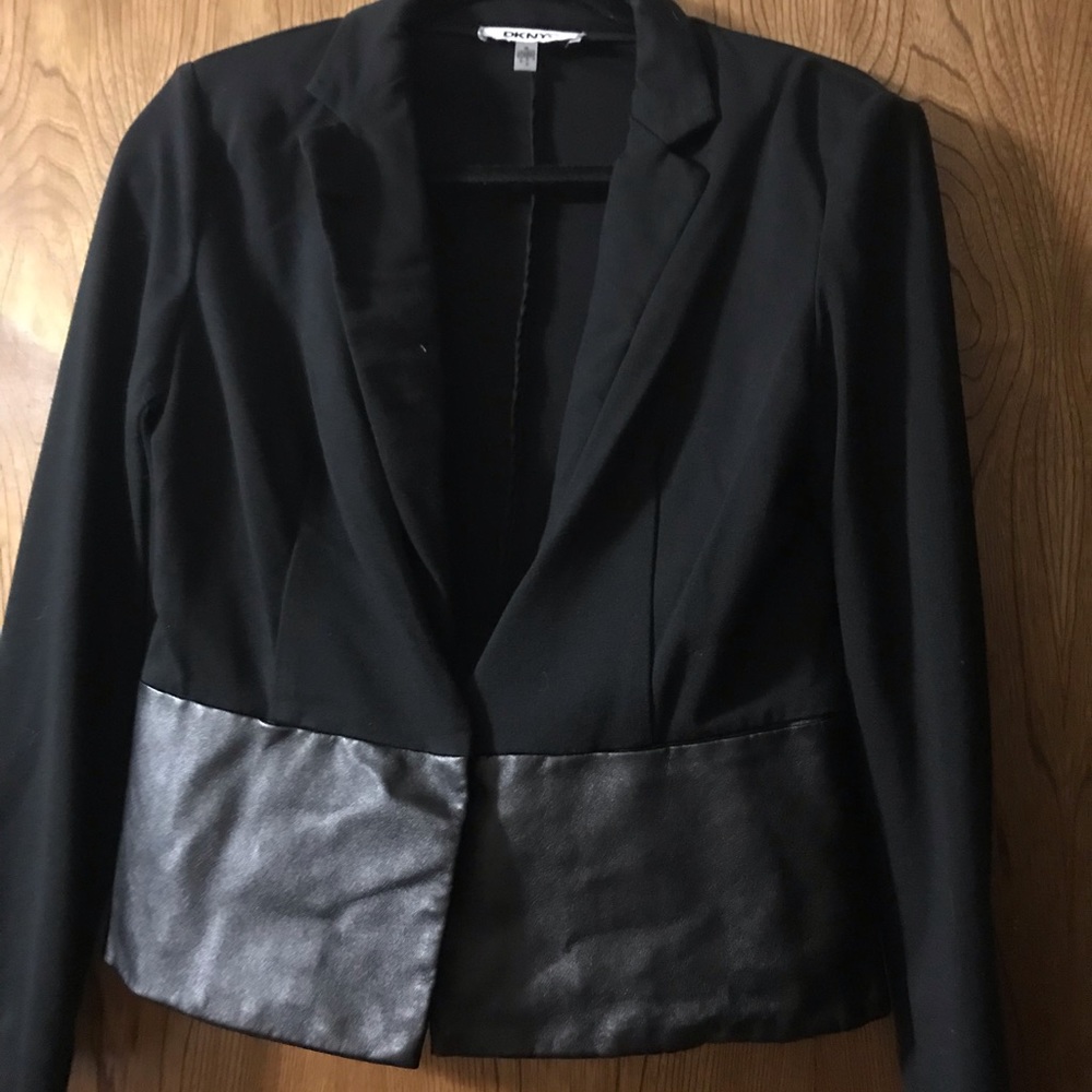 Black knit and leather blazer.